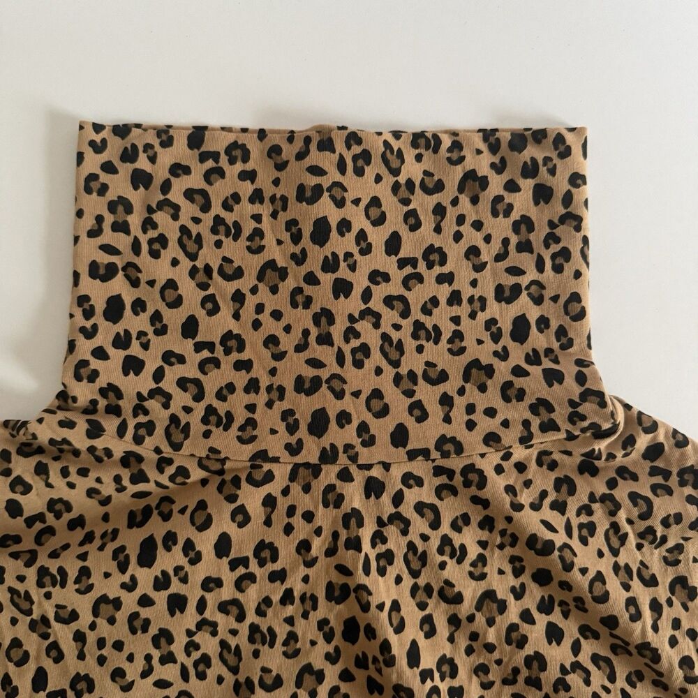 J.Crew Womens Small Leopard Print Tissue Turtleneck Top 100% Cotton Long Sleeve
